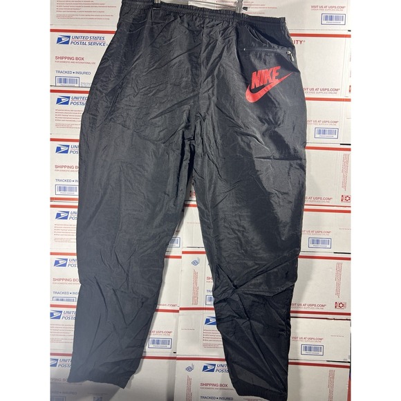 Nike Pants - Vintage Nike Track Pants‎ Black with Red Logo Nylon Zip Ankle Y2K L 90s 80s